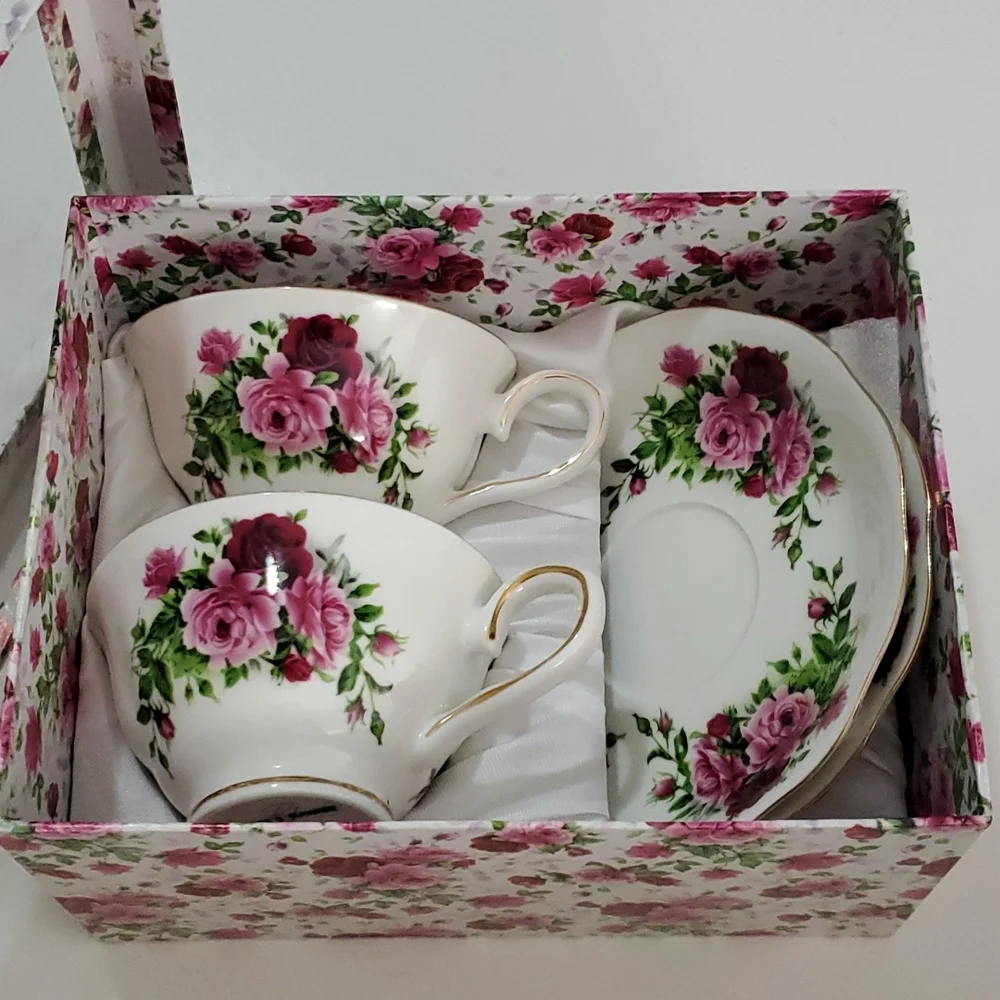 Set of Two  Vintage Floral Cups with Saucer